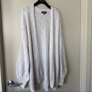Express | White Stone Open Knit Duster Open Front Ballon Sleeve Cardigan, XL